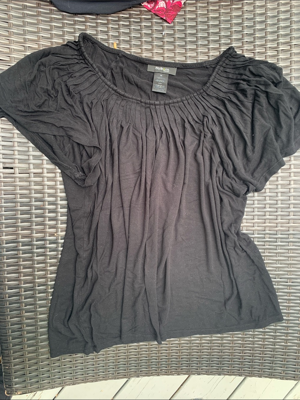 Style & Co. Black Short Sleeve Gathered Scoop Neck Top